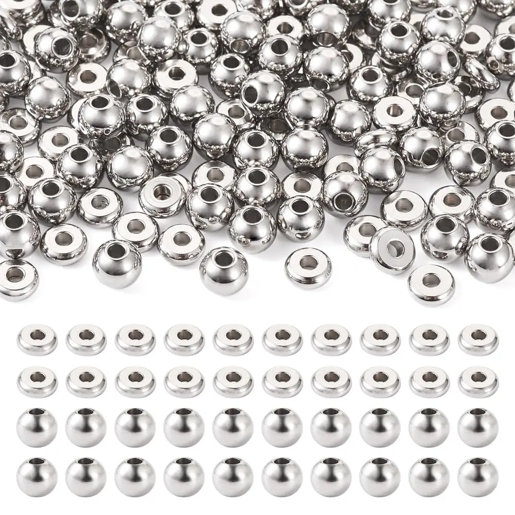 FASHEWELRY 200pcs Stainless Steel Beads 6mm | Flat & Round Spacer Beads for Jewelry DIY - main product image