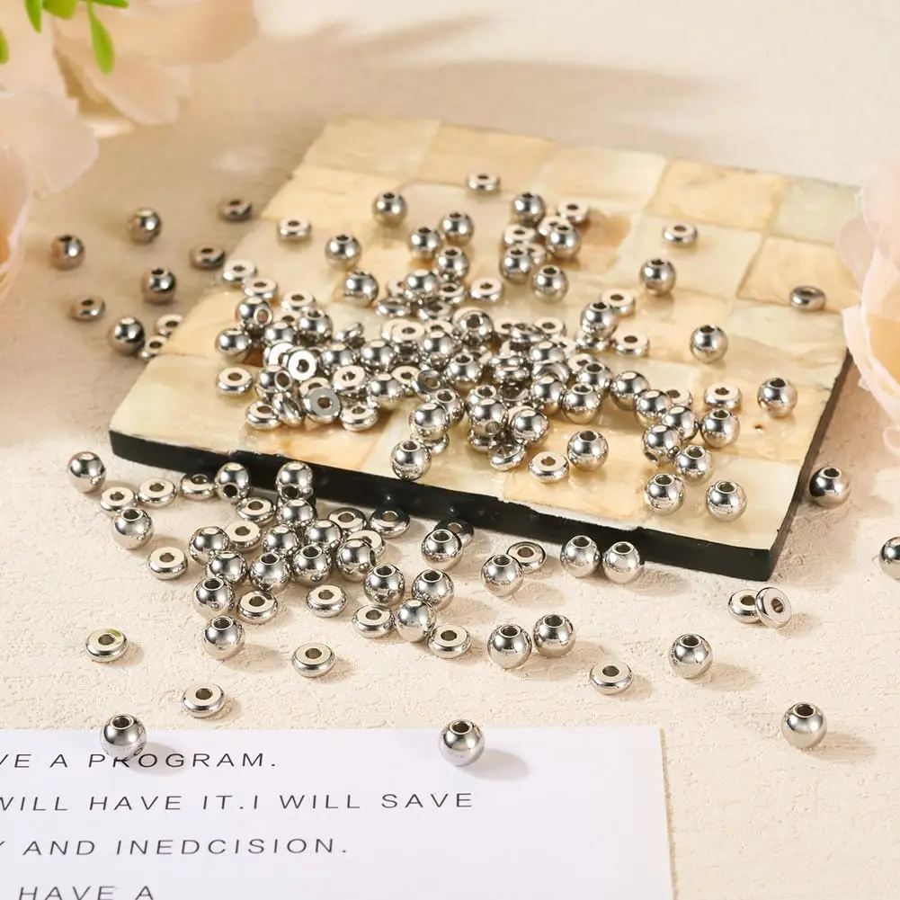 FASHEWELRY 200pcs Stainless Steel Beads 6mm | Flat & Round Spacer Beads for Jewelry DIY - view 6