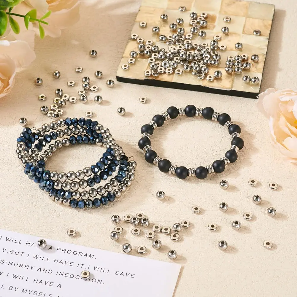 FASHEWELRY 200pcs Stainless Steel Beads 6mm | Flat & Round Spacer Beads for Jewelry DIY - view 2