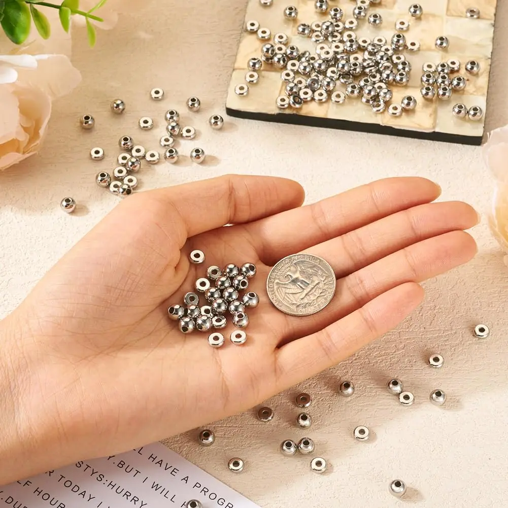 FASHEWELRY 200pcs Stainless Steel Beads 6mm | Flat & Round Spacer Beads for Jewelry DIY - view 4