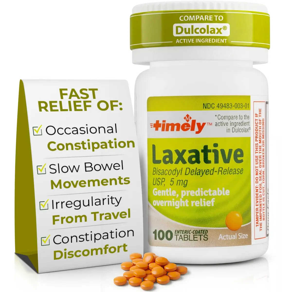 TIME-Cap Labs Stimulant Laxative Bisacodyl 5mg | Enteric-Coated for Gentle Relief, 100 Tablets - main product image