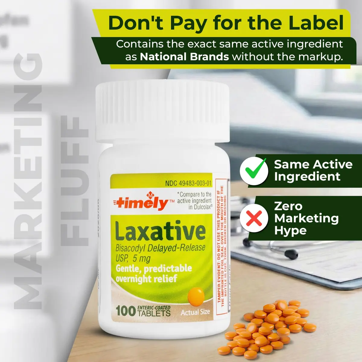 TIME-Cap Labs Stimulant Laxative Bisacodyl 5mg | Enteric-Coated for Gentle Relief, 100 Tablets - view 4