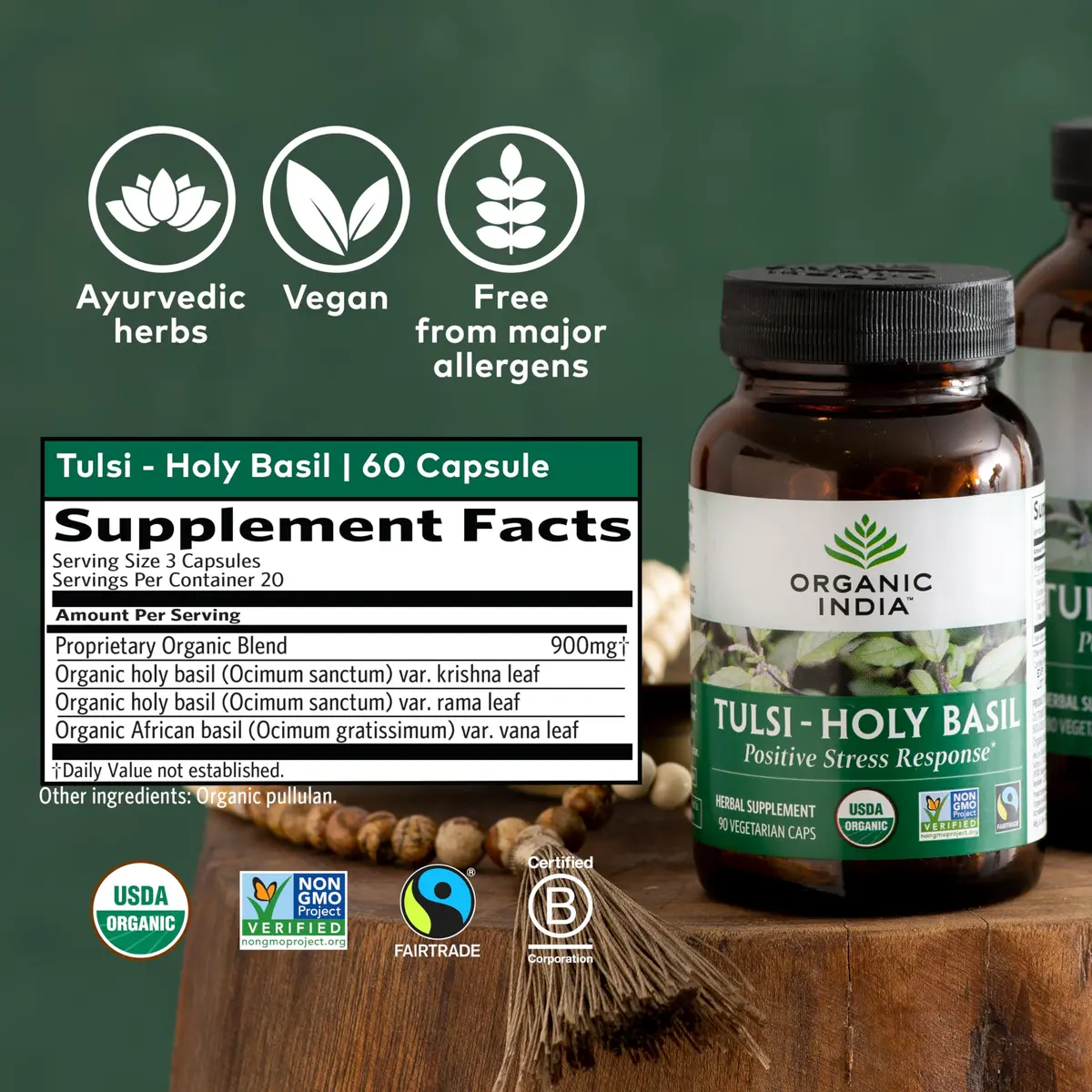 ORGANIC INDIA Tulsi Holy Basil Capsules, Vegan, 60 Capsules | Adaptogen for Calm & Immunity - view 7
