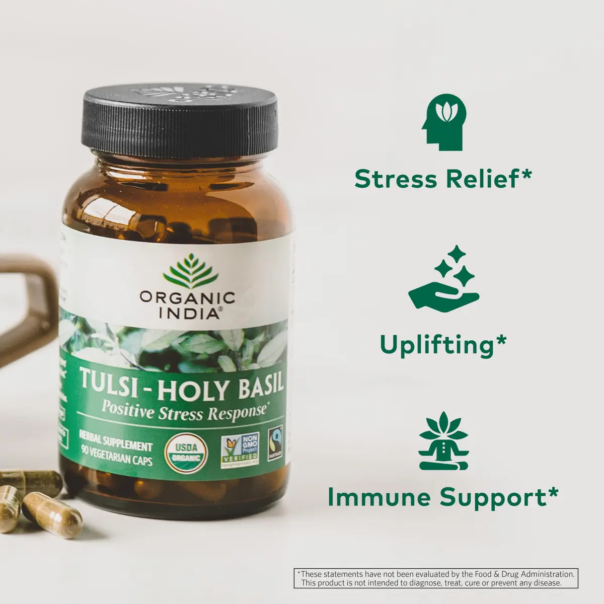 ORGANIC INDIA Tulsi Holy Basil Capsules, Vegan, 60 Capsules | Adaptogen for Calm & Immunity - view 3
