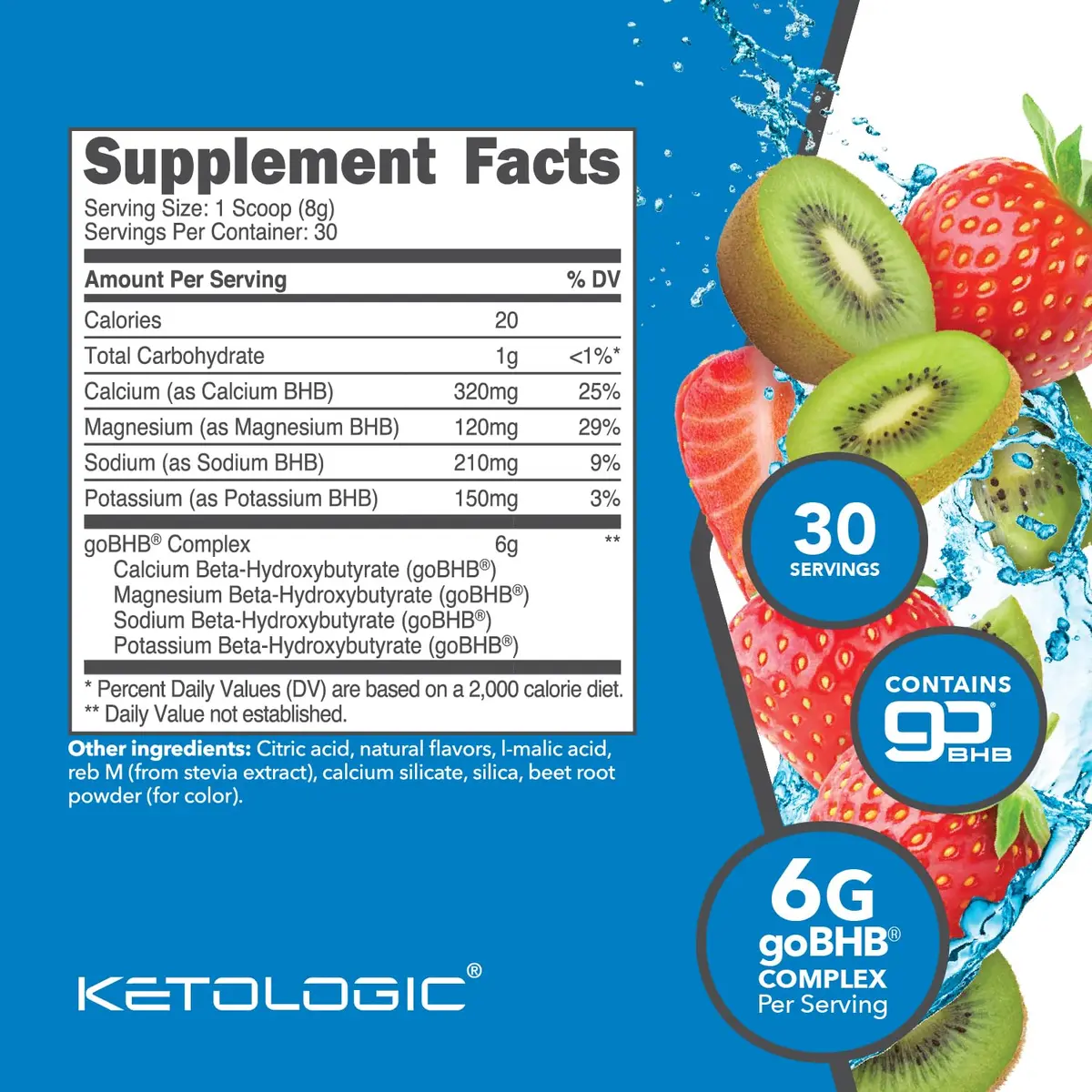Ketologic Keto BHB (Strawberry Kiwi) 30 Servings | Keto Salts for Metabolic Support - view 2