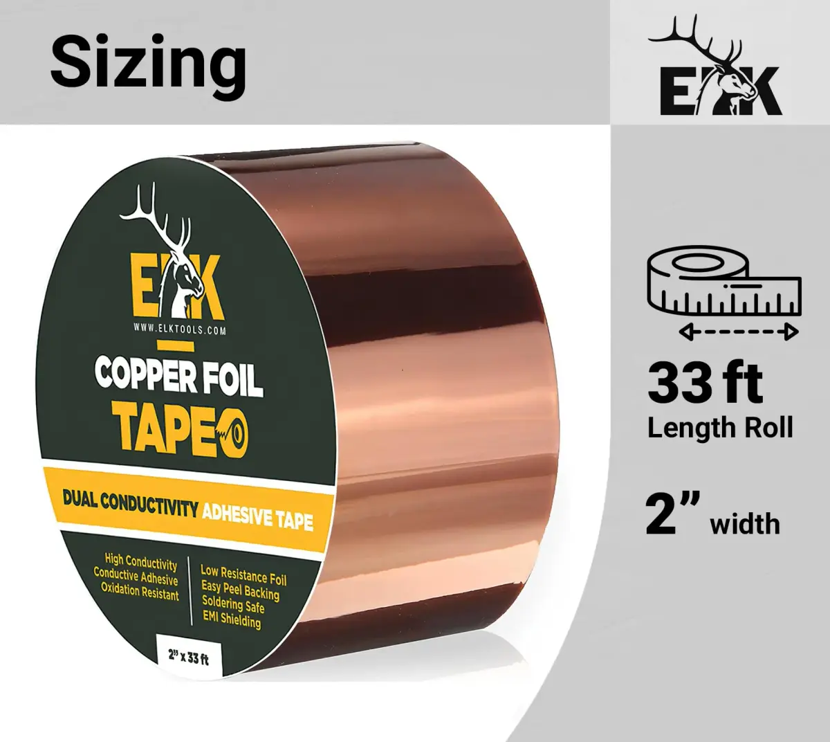 ELK Copper Foil Tape 2 Pack - 1 inch x 66 ft (16.76 cm x 20.12 m) | Conductive Adhesive for Electronics, Crafts, Repairs - view 3