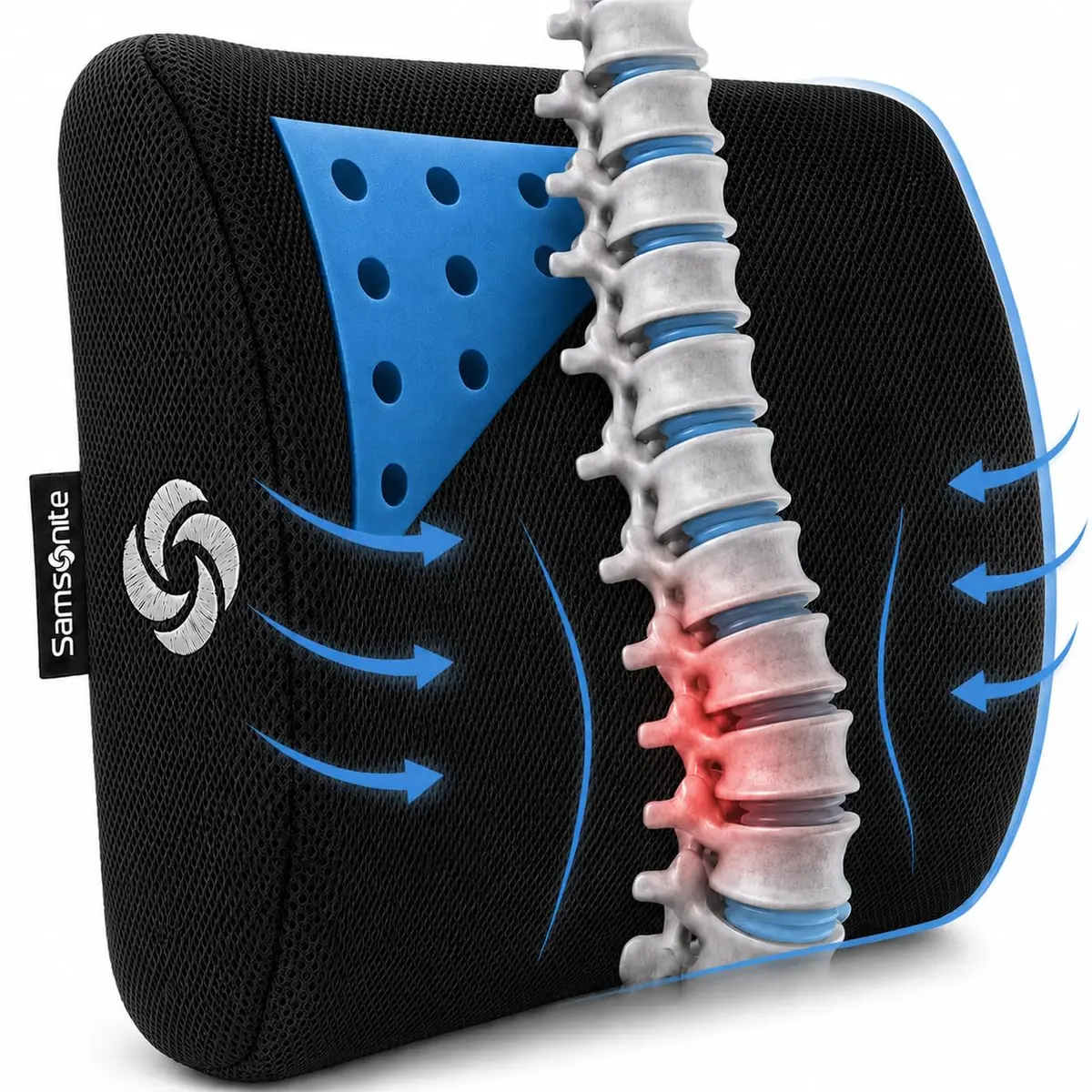 Samsonite Memory Foam Lumbar Support Pillow with Cooling Gel | Ergonomic Back Support for Office Chair, Gaming Chair & Car Seat - main product image