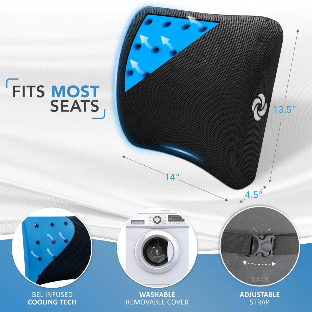 Samsonite Memory Foam Lumbar Support Pillow with Cooling Gel | Ergonomic Back Support for Office Chair, Gaming Chair & Car Seat - view 5