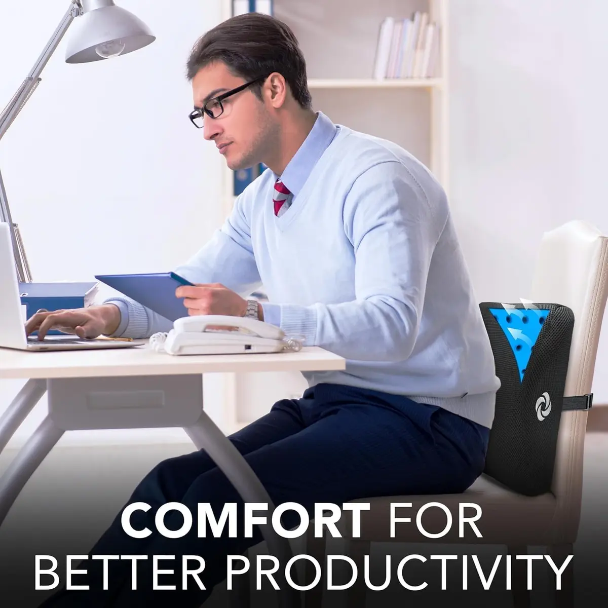 Samsonite Memory Foam Lumbar Support Pillow with Cooling Gel | Ergonomic Back Support for Office Chair, Gaming Chair & Car Seat - view 2