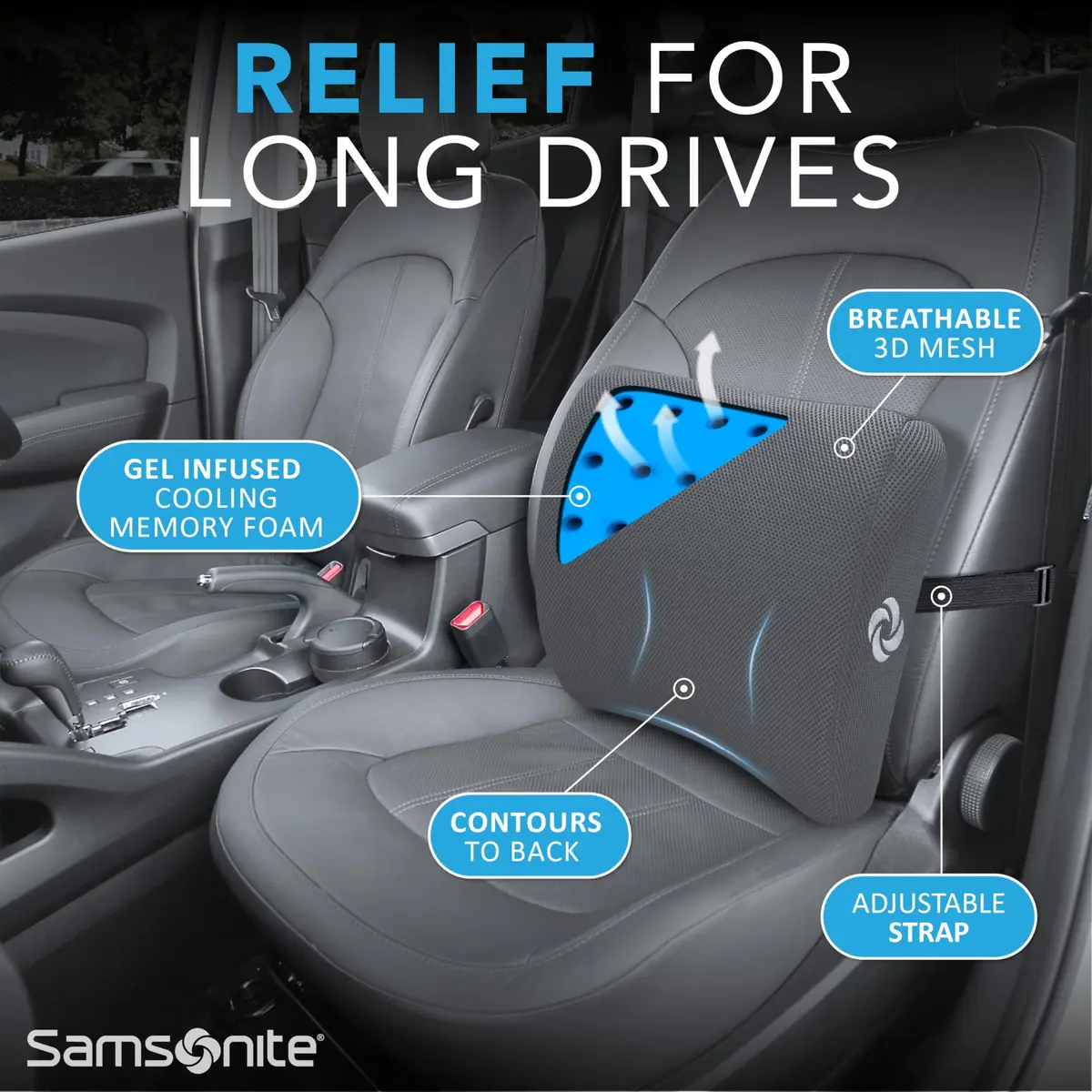 Samsonite Memory Foam Lumbar Support Pillow with Cooling Gel | Standard Size, Grey Mesh - view 6