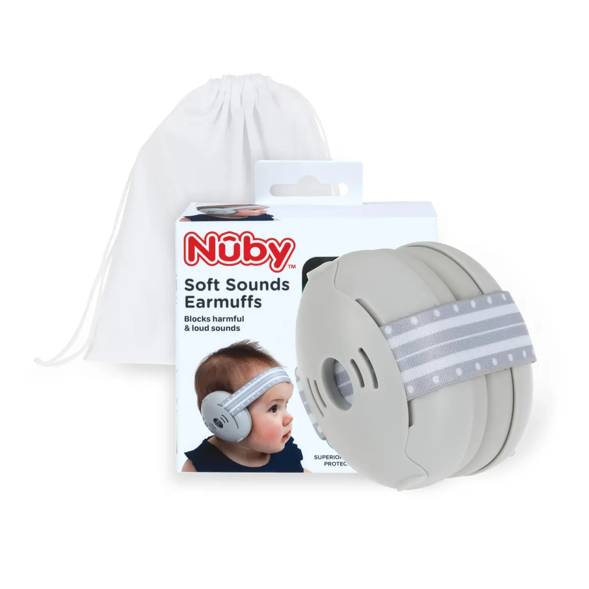 Nuby Soft Sounds Baby Earmuffs Gray | 21 Decibel Hearing Protection for Infants 1+ Years - main product image