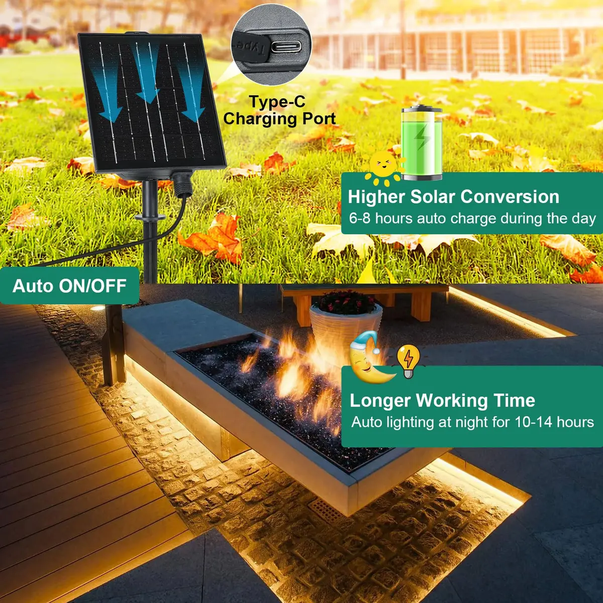 echosari 32.8ft Solar Strip Lights Outdoor Waterproof, 200 LED Warm White | 10m (32.8ft) with Solar Panel & Remote - view 4