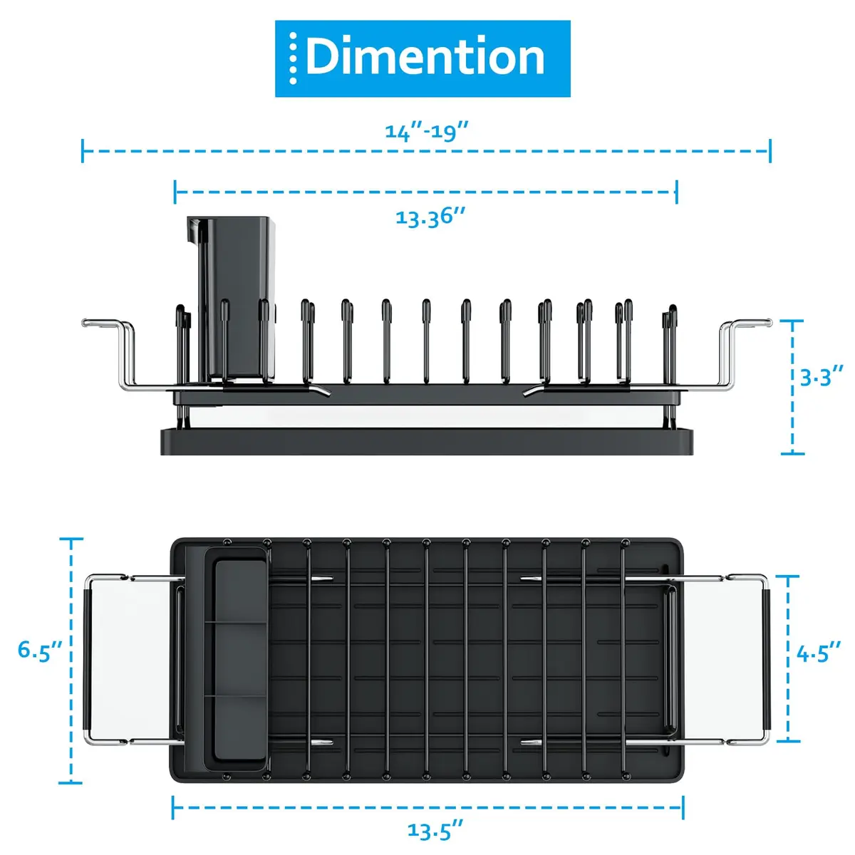 ANTOPY Sink Dish Drying Rack - Expandable Small Dish Rack Over Sinks with Silicone Drying Tray, Dish Drainer for Kitchen Counter with Cutlery Holder, Drying Rack Fit for 14’’-19’’ Kitchen Sink | Space-Saving, Expandable, Durable - view 6