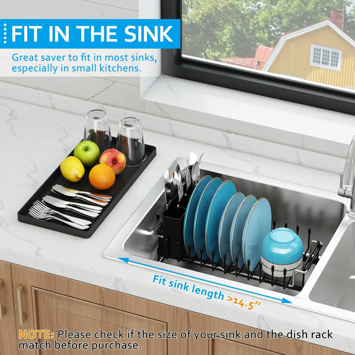 ANTOPY Sink Dish Drying Rack - Expandable Small Dish Rack Over Sinks with Silicone Drying Tray, Dish Drainer for Kitchen Counter with Cutlery Holder, Drying Rack Fit for 14’’-19’’ Kitchen Sink | Space-Saving, Expandable, Durable - view 4