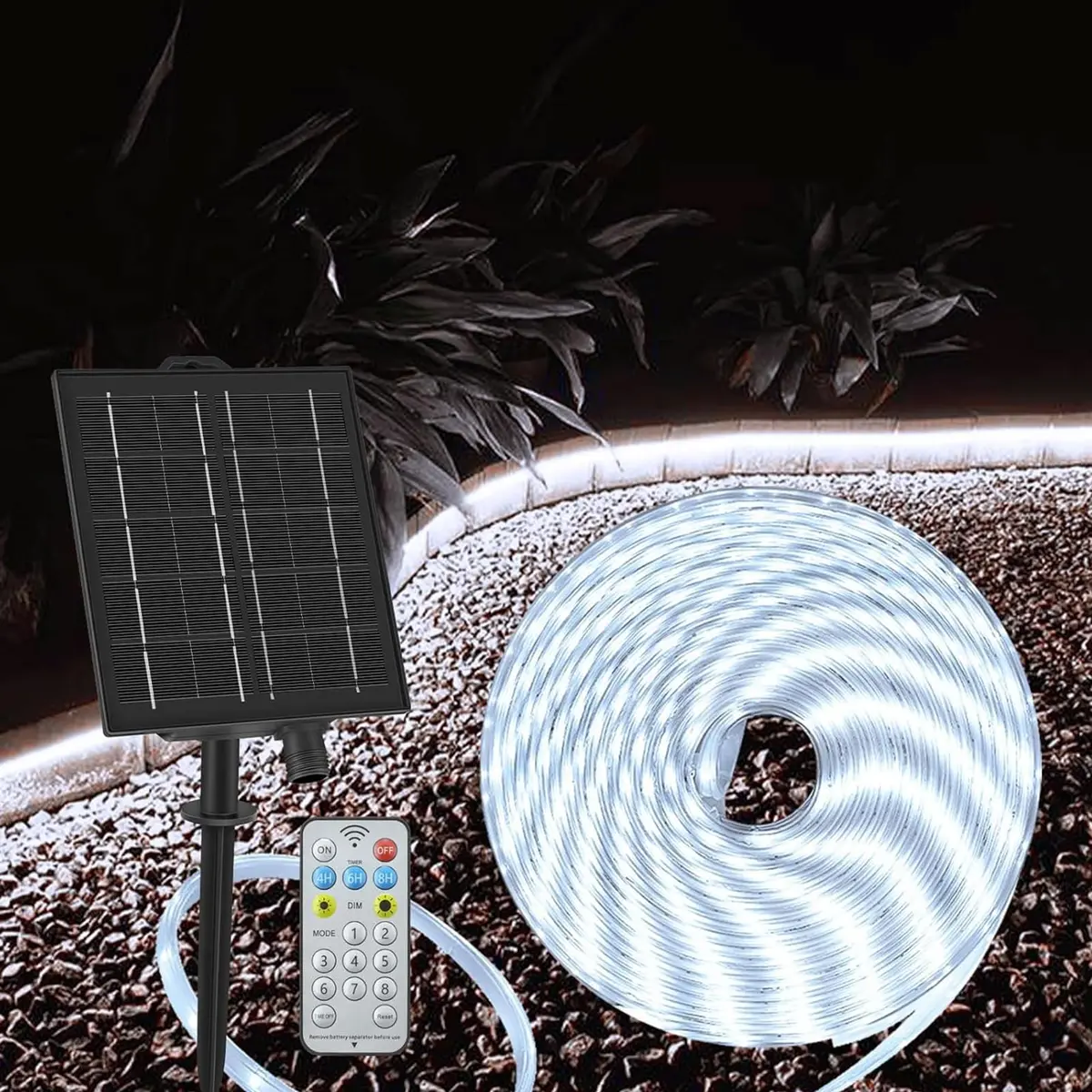 echosari 32.8ft Solar LED Strip Lights Outdoor Waterproof with Remote, Cool White (10m, 200 LEDs) - main product image