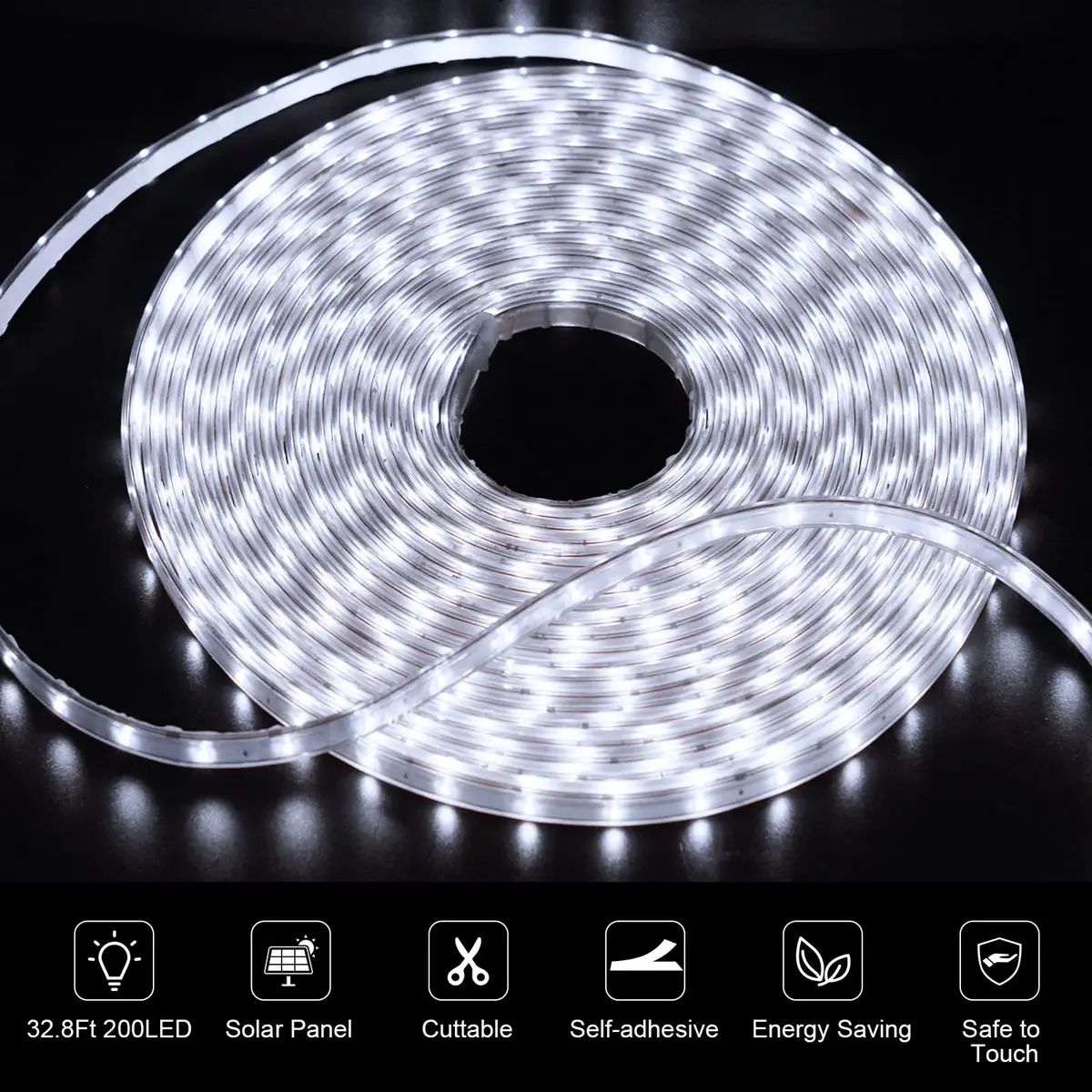 echosari 32.8ft Solar LED Strip Lights Outdoor Waterproof with Remote, Cool White (10m, 200 LEDs) - view 2