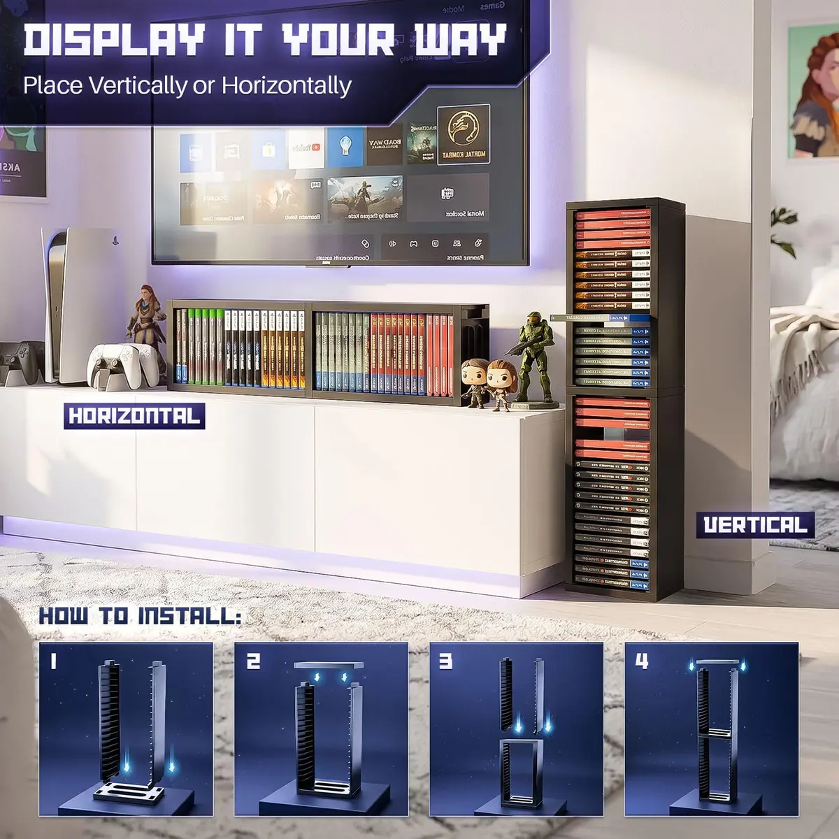TNP Video Game Storage Tower for PS5 and Nintendo Switch | Space-Saving Organizer, Black, 36 Disc Capacity - view 4