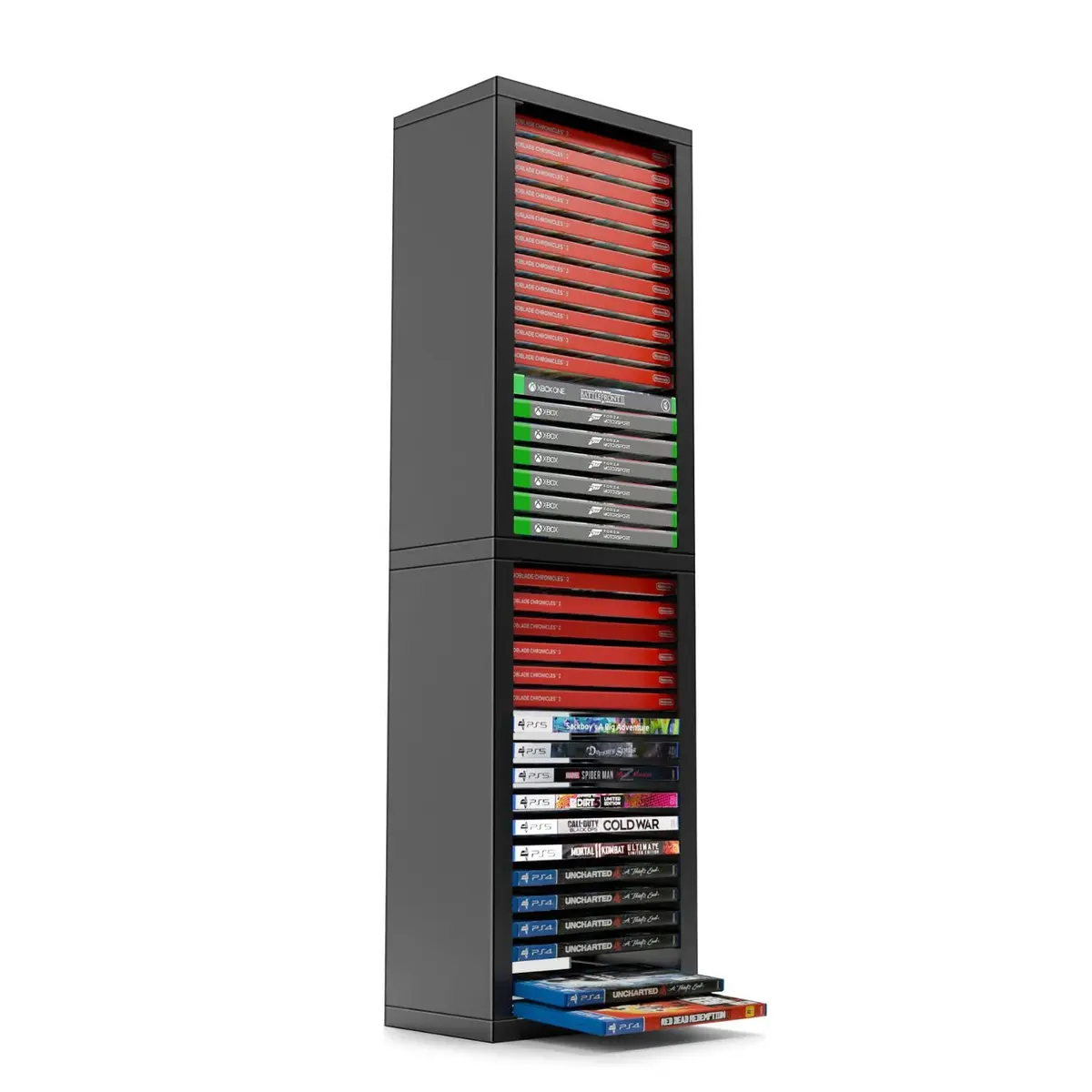 TNP Video Game Storage Tower for PS5 and Nintendo Switch | Space-Saving Organizer, Black, 36 Disc Capacity - main product image