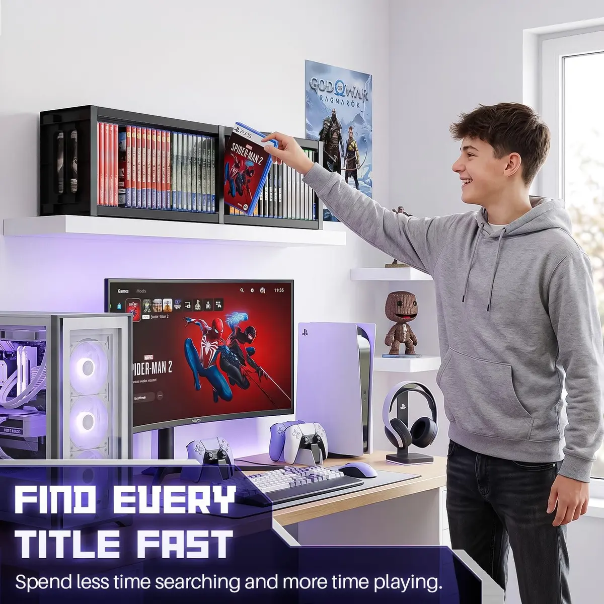 TNP Video Game Storage Tower for PS5 and Nintendo Switch | Space-Saving Organizer, Black, 36 Disc Capacity - view 8