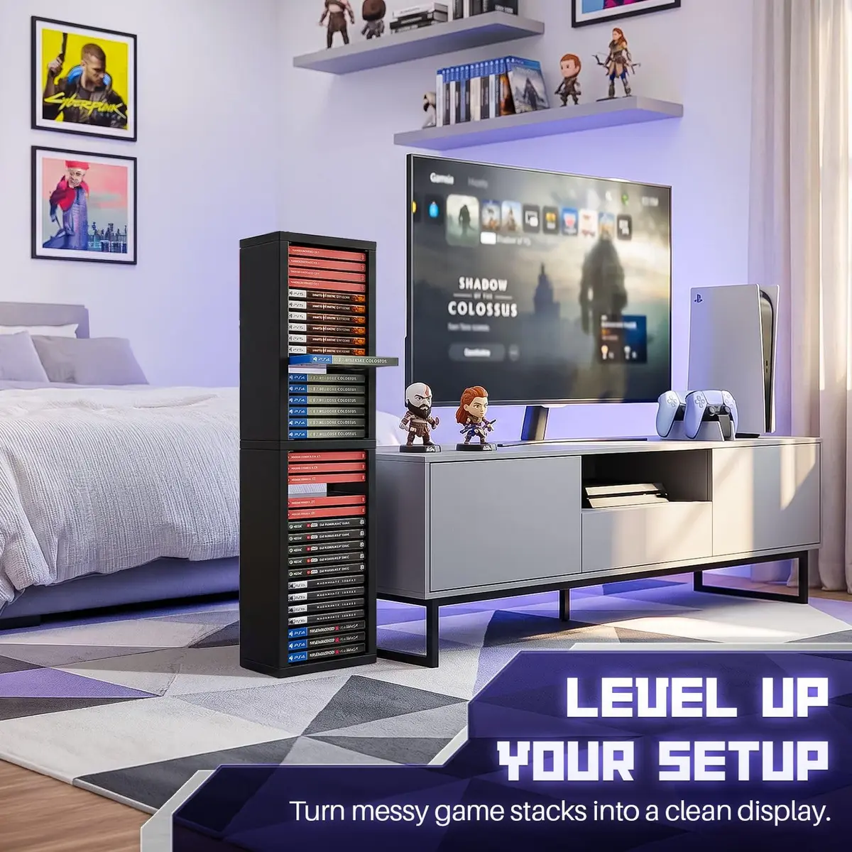TNP Video Game Storage Tower for PS5 and Nintendo Switch | Space-Saving Organizer, Black, 36 Disc Capacity - view 2