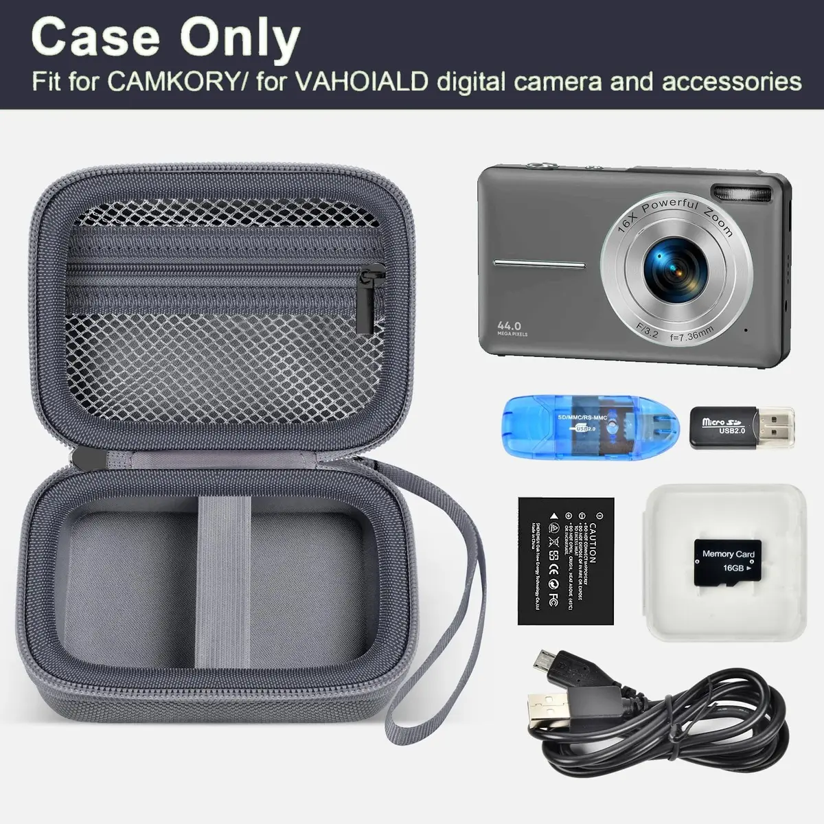 ALKOO Grey Camera Case for Kodak Pixpro & Camkory Cameras, 13.3cm (5.25") | Protects Compact Digital Cameras - view 2