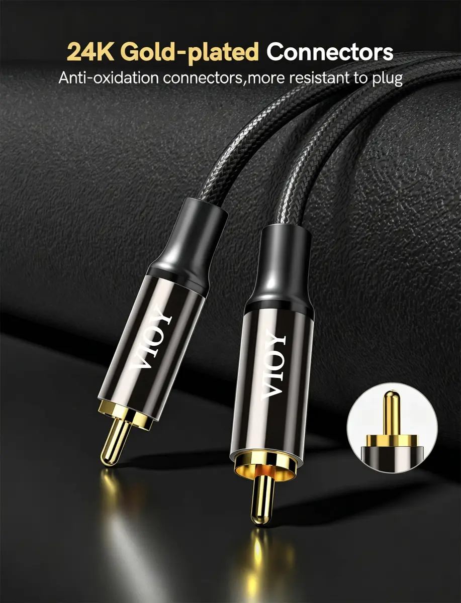 VIOY Coaxial Digital Audio Cable 1m (3.3FT) RCA Male to Male Subwoofer Cable | HiFi SPDIF Stereo Audio for Home Theater - view 7