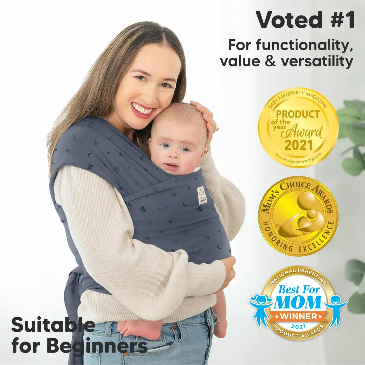 KeaBabies Original Baby Wrap Carrier in Planets | One Size | IHDI Certified, Breathable Fabric - view 3