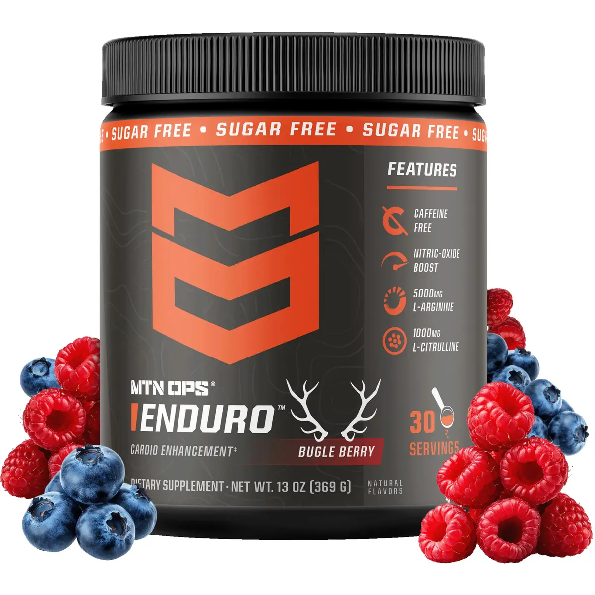 MTN OPS Enduro Stim-Free Pump Pre Workout, Bugle Berry | Caffeine-Free Nitric Oxide Booster for Endurance - main product image