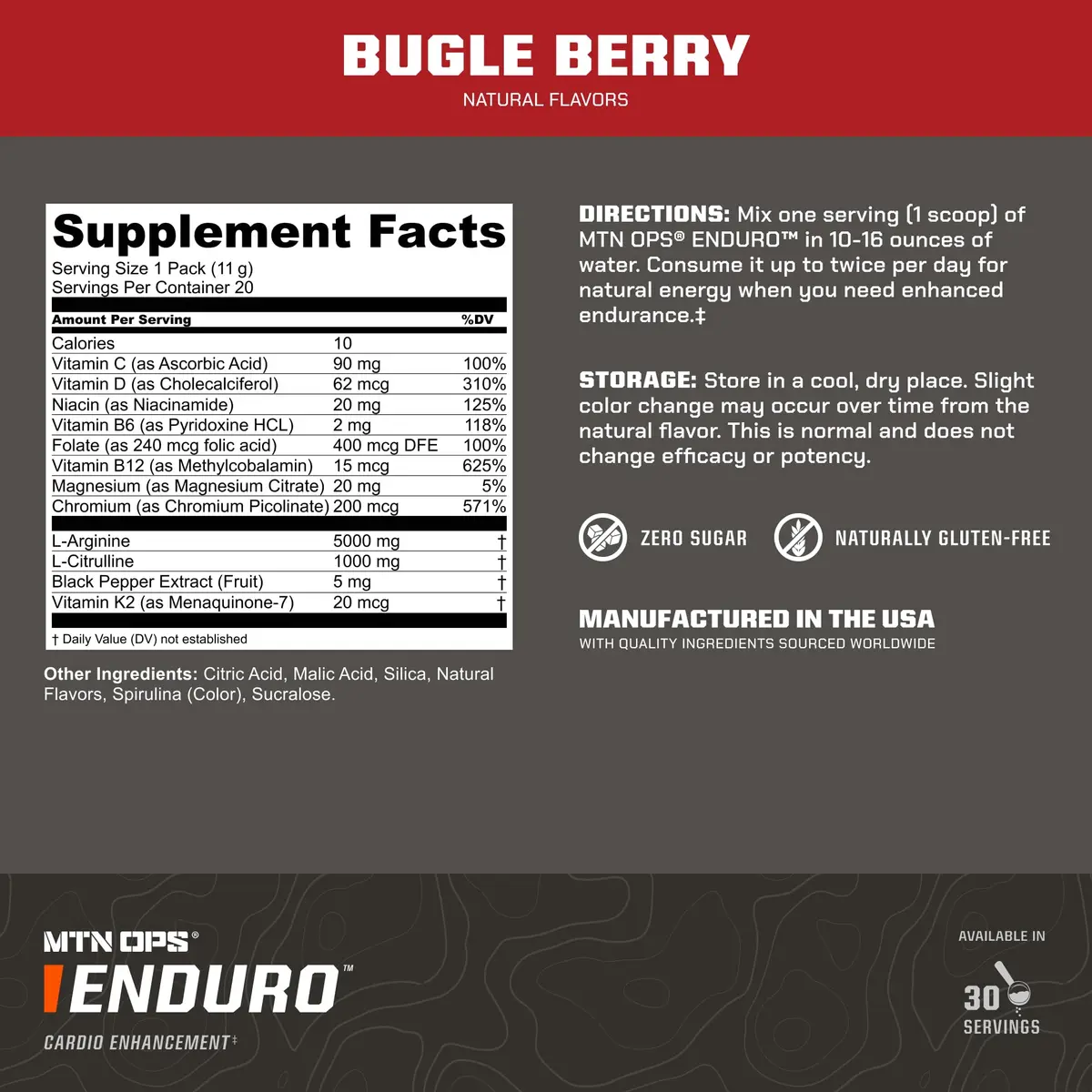 MTN OPS Enduro Stim-Free Pump Pre Workout, Bugle Berry | Caffeine-Free Nitric Oxide Booster for Endurance - view 2
