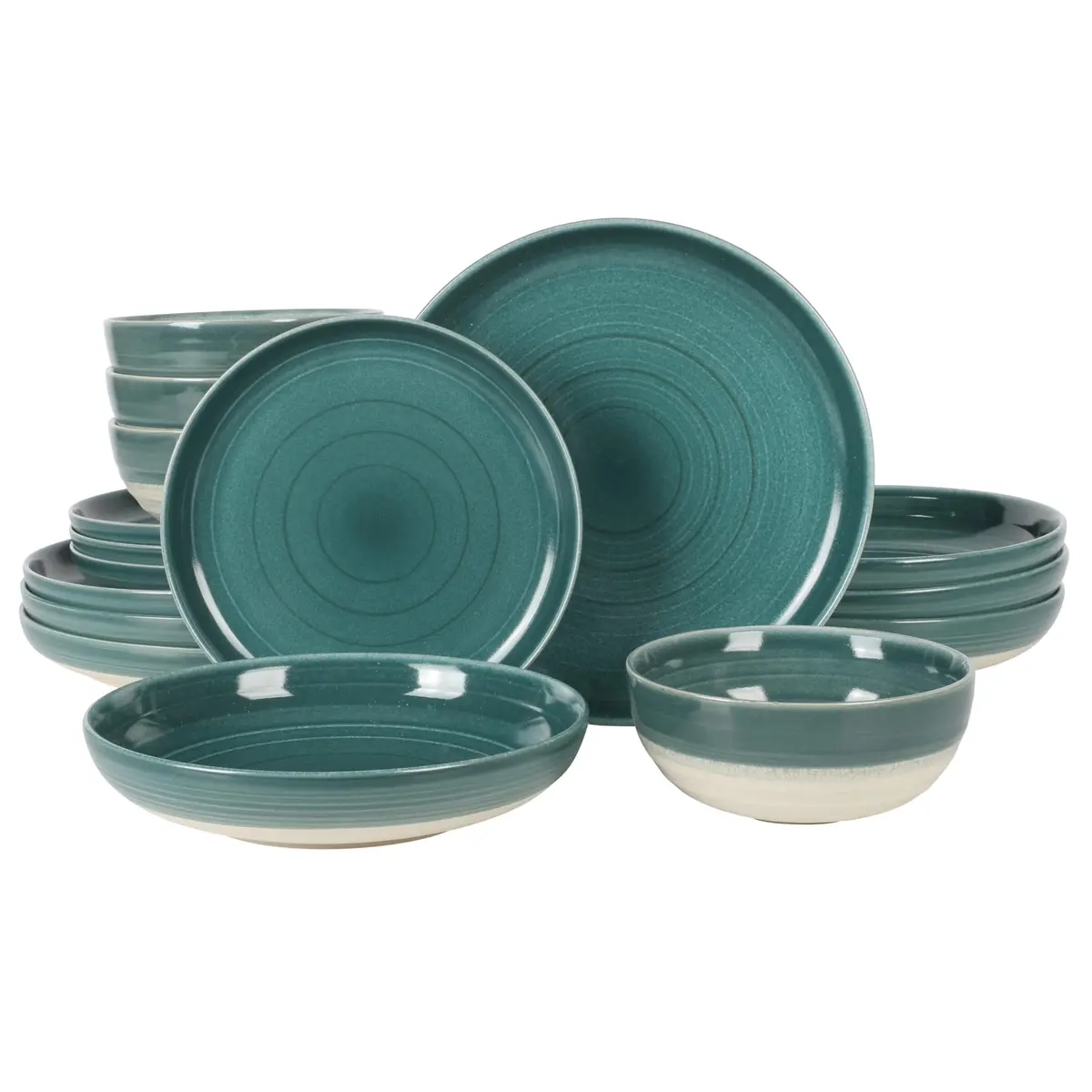 Gibson Elite Clarina 16 Piece Double Bowl Stoneware Dinnerware Set - Teal | Rustic Artisanal Design with Durable Glazing - main product image