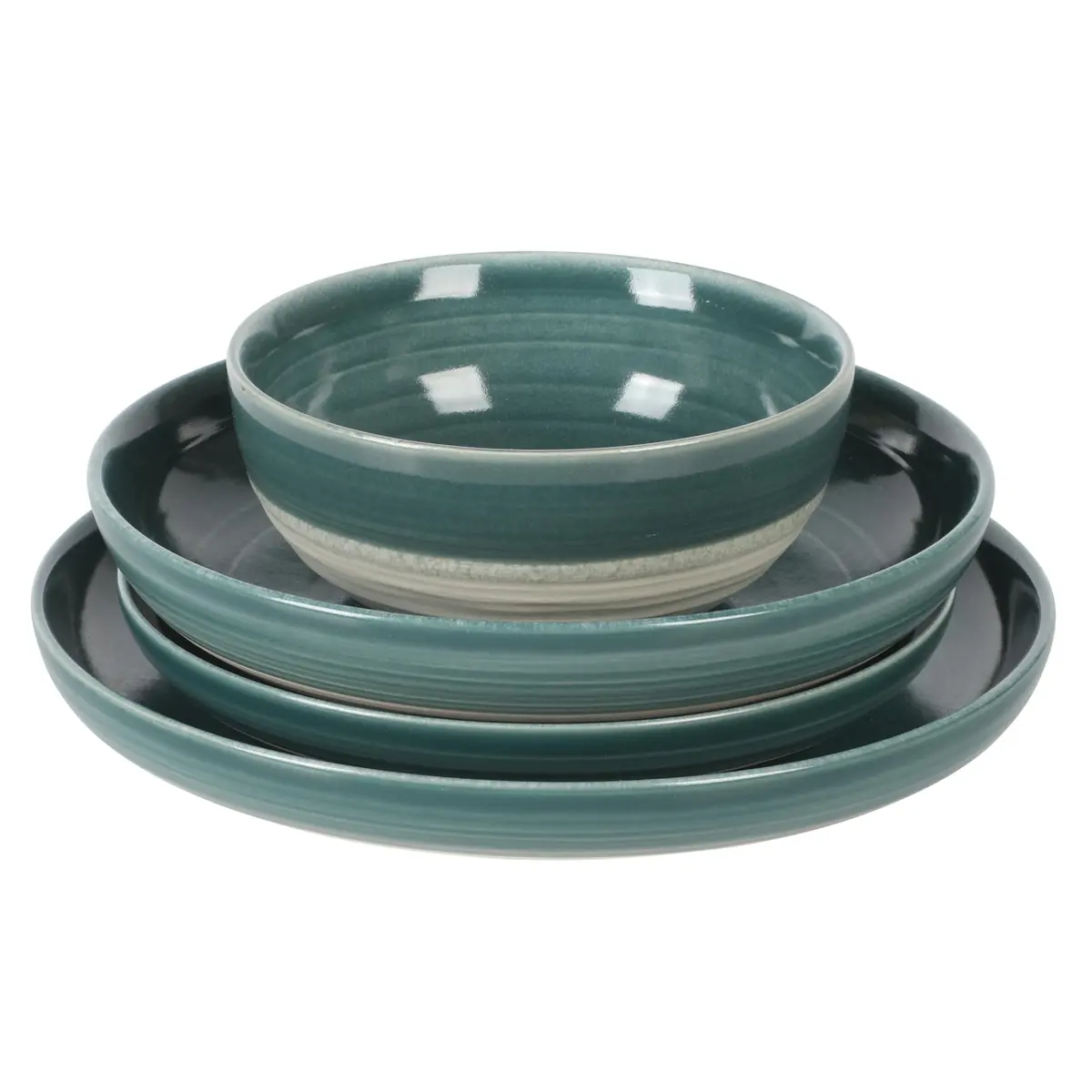Gibson Elite Clarina 16 Piece Double Bowl Stoneware Dinnerware Set - Teal | Rustic Artisanal Design with Durable Glazing - view 5