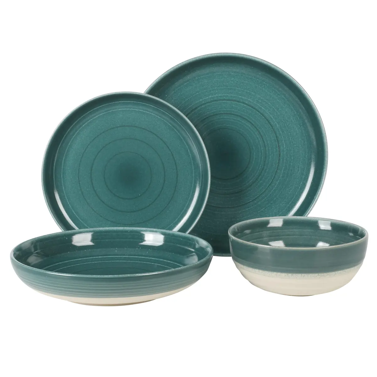 Gibson Elite Clarina 16 Piece Double Bowl Stoneware Dinnerware Set - Teal | Rustic Artisanal Design with Durable Glazing - view 4