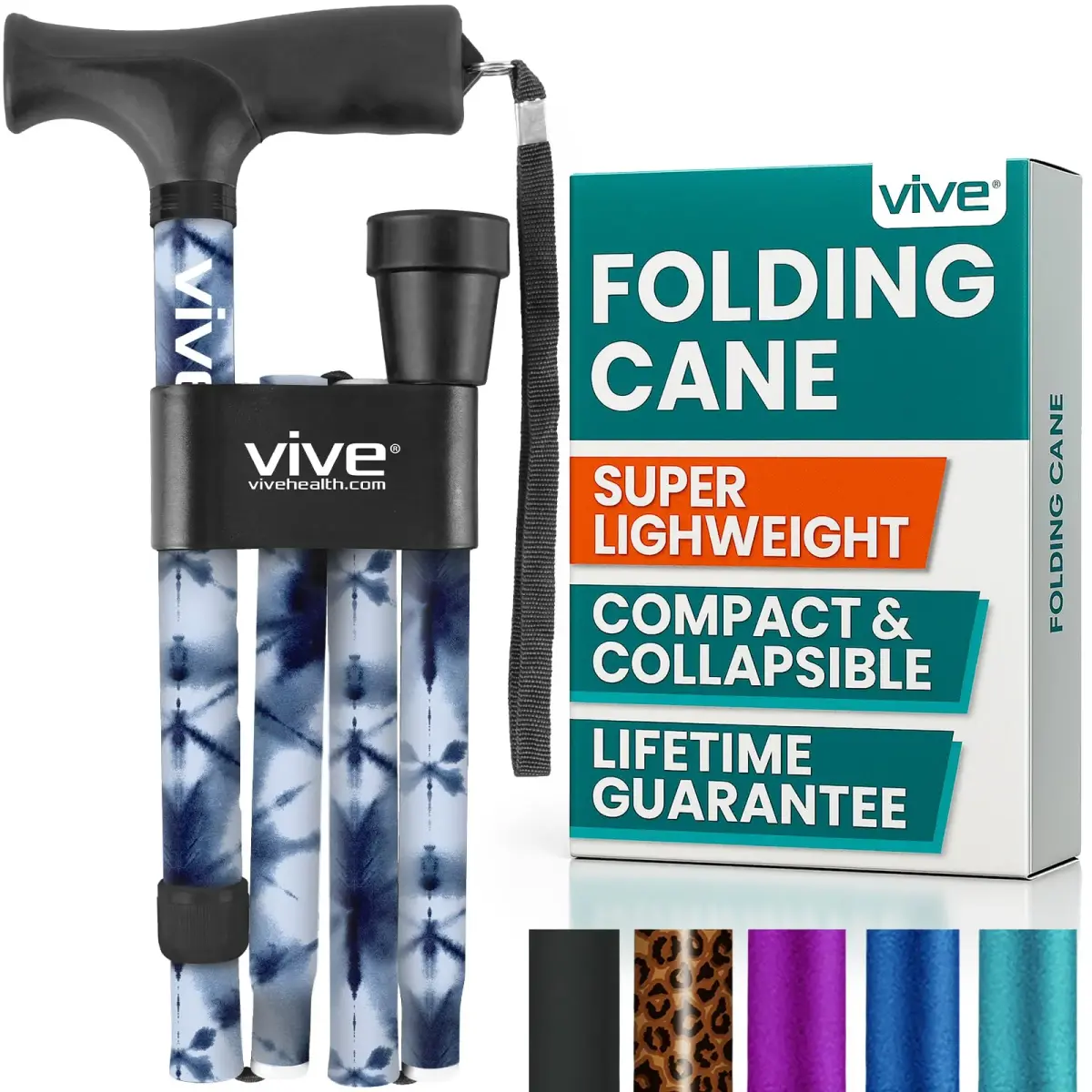 Vive Folding Cane - Blue Burst | Lightweight Adjustable Aluminum Walking Stick with Ergonomic Grip & Non-Slip Tip - main product image