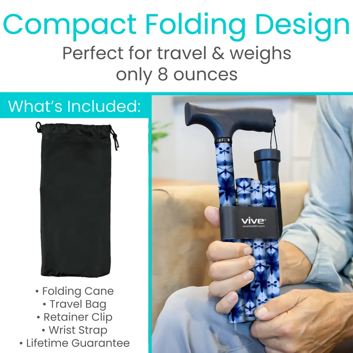 Vive Folding Cane - Blue Burst | Lightweight Adjustable Aluminum Walking Stick with Ergonomic Grip & Non-Slip Tip - view 2