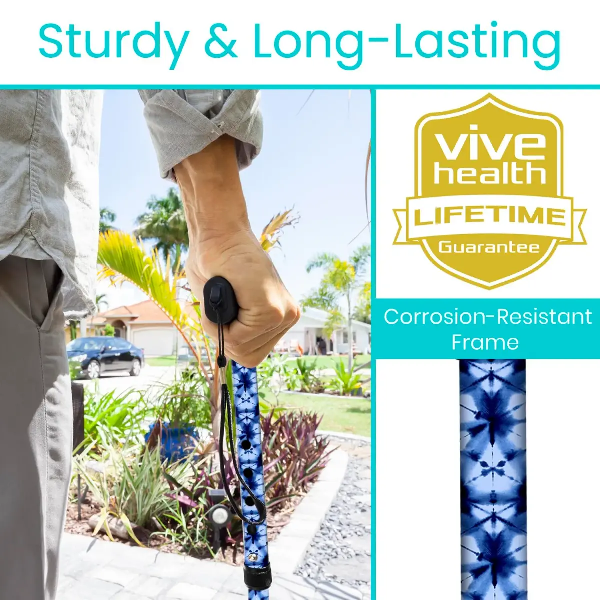 Vive Folding Cane - Blue Burst | Lightweight Adjustable Aluminum Walking Stick with Ergonomic Grip & Non-Slip Tip - view 3