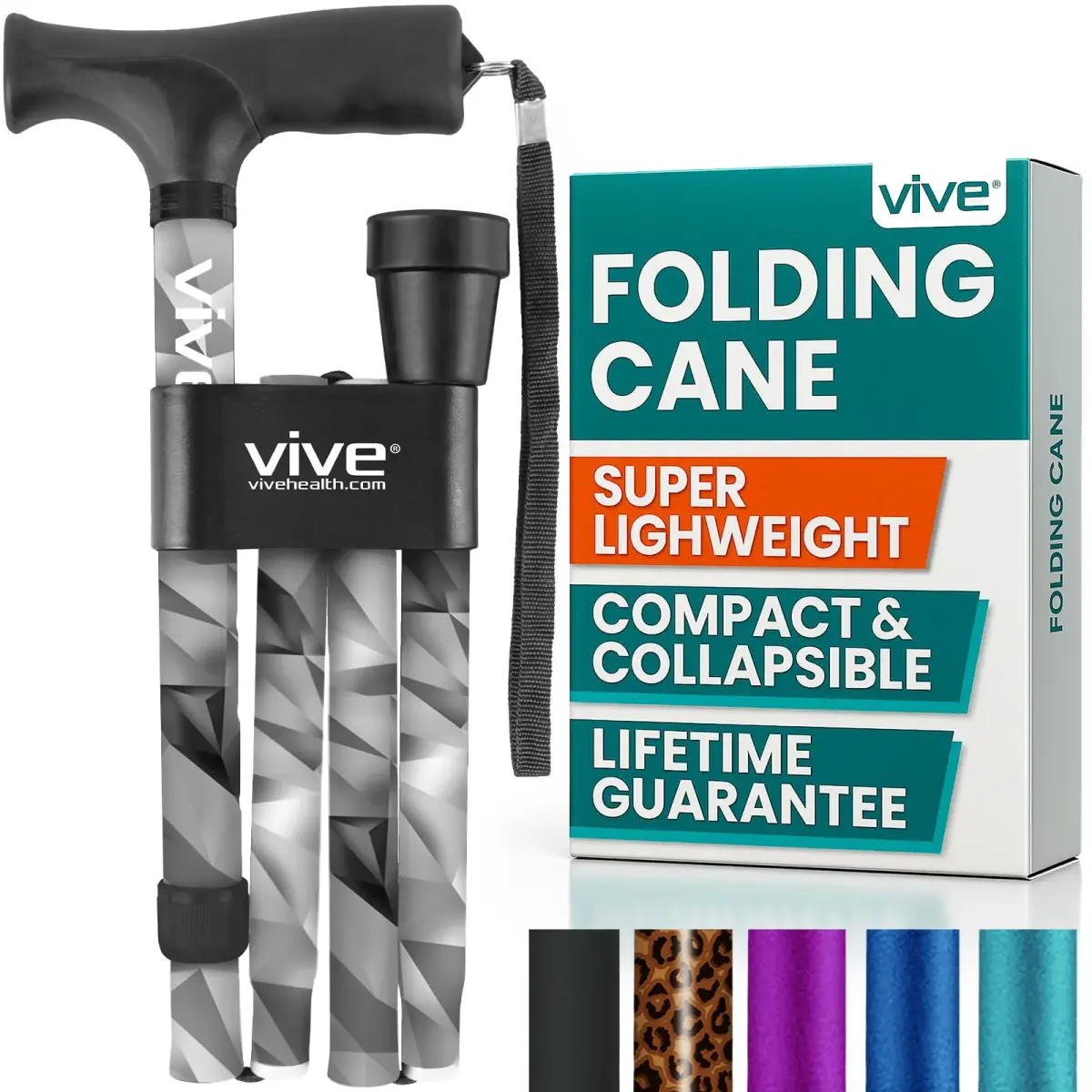 Vive Folding Cane - Adjustable Aluminum Walking Cane with Ergonomic Grip & Non-Slip Tip, 33-37 Inch Height | Mobility Aid for Men & Women - main product image