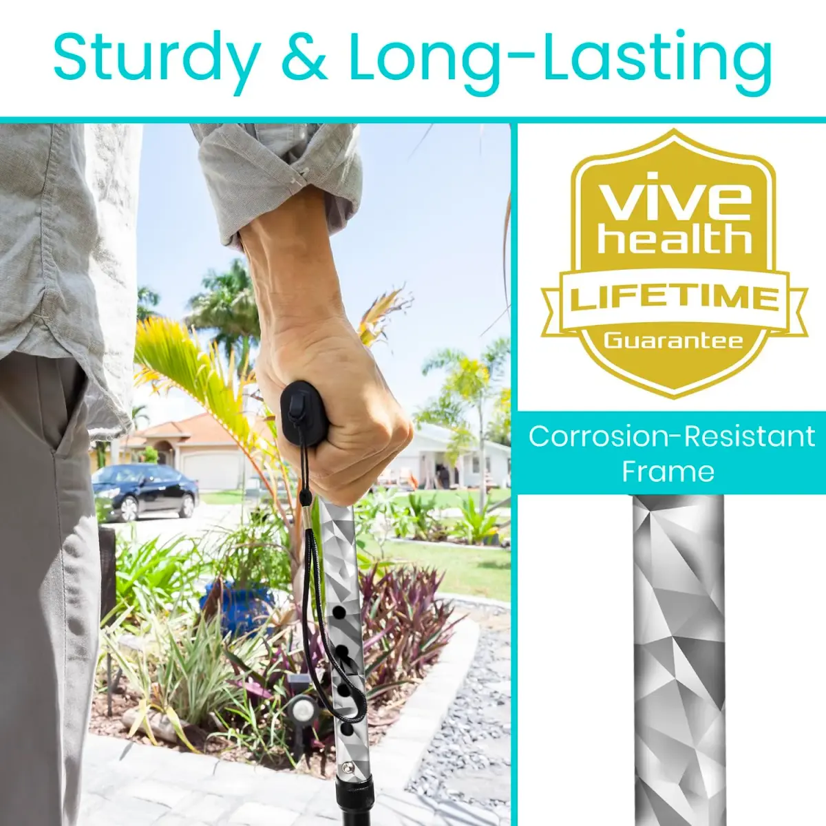 Vive Folding Cane - Adjustable Aluminum Walking Cane with Ergonomic Grip & Non-Slip Tip, 33-37 Inch Height | Mobility Aid for Men & Women - view 3