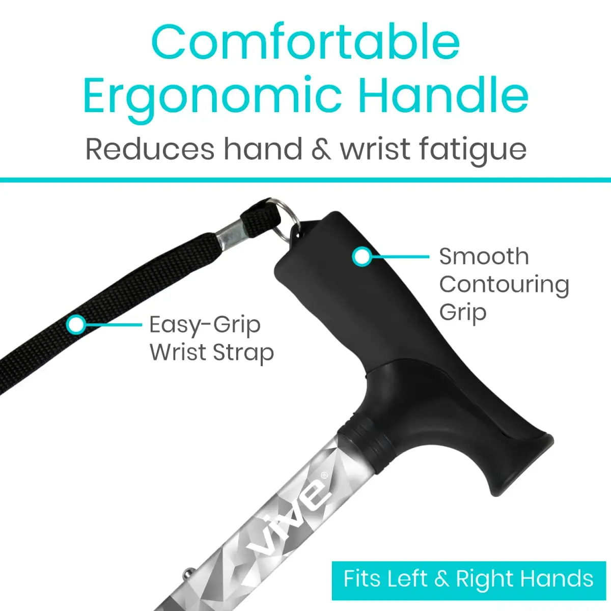 Vive Folding Cane - Adjustable Aluminum Walking Cane with Ergonomic Grip & Non-Slip Tip, 33-37 Inch Height | Mobility Aid for Men & Women - view 4
