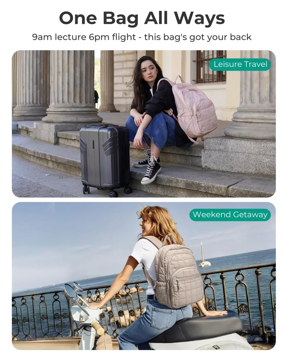 BAGSMART Women's Travel Backpack for 15.6" Laptop, Pink Quilted Casual Daypack | Water-Resistant with Trolley Sleeve - view 8