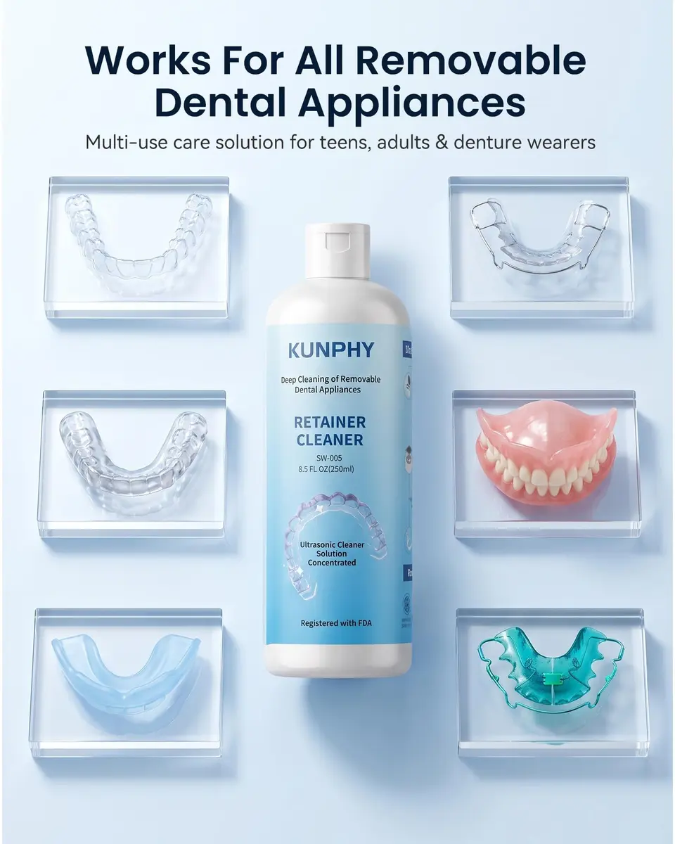 kunphy Ultrasonic Retainer Cleaner Solution 250ml (8.5 Fl Oz) | Professional Dental Appliance Cleaning - view 7