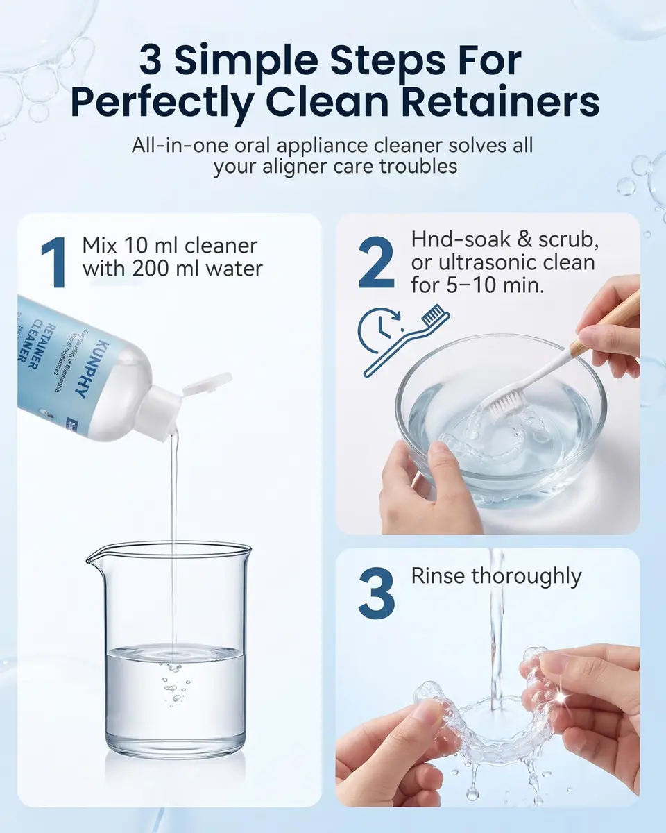 kunphy Ultrasonic Retainer Cleaner Solution 250ml (8.5 Fl Oz) | Professional Dental Appliance Cleaning - view 8