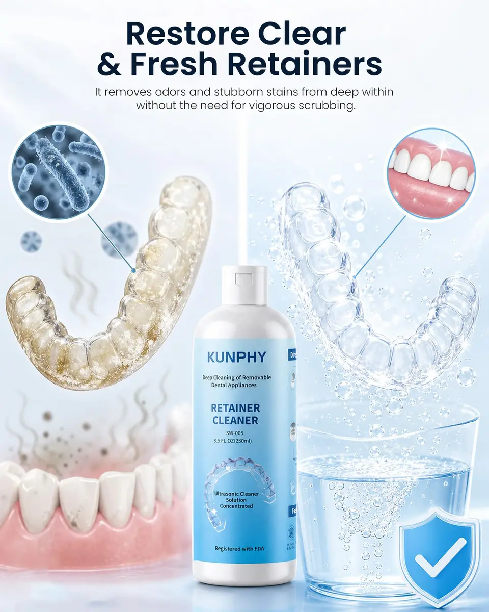 kunphy Ultrasonic Retainer Cleaner Solution 250ml (8.5 Fl Oz) | Professional Dental Appliance Cleaning - view 2