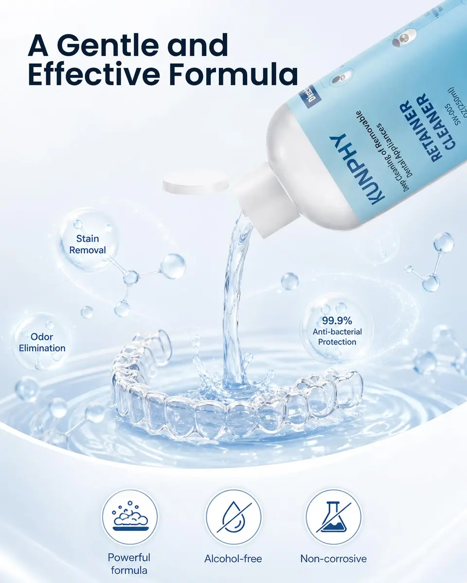 kunphy Ultrasonic Retainer Cleaner Solution 250ml (8.5 Fl Oz) | Professional Dental Appliance Cleaning - view 3