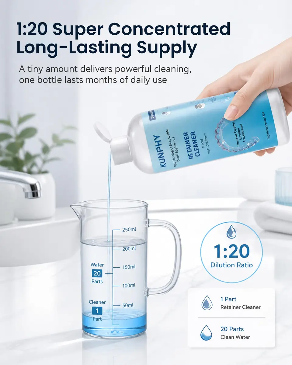 kunphy Ultrasonic Retainer Cleaner Solution 250ml (8.5 Fl Oz) | Professional Dental Appliance Cleaning - view 4