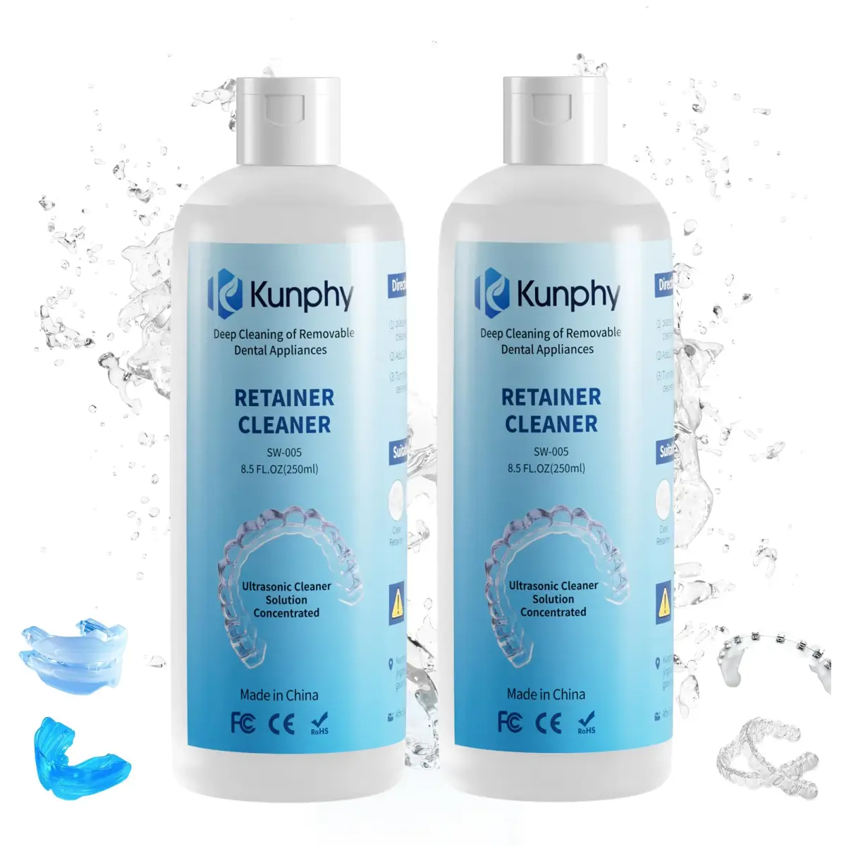 kunphy Ultrasonic Retainer Cleaner Solution 500ml (17 fl oz) | Cleans Aligners, Mouthguards & Dentures - main product image