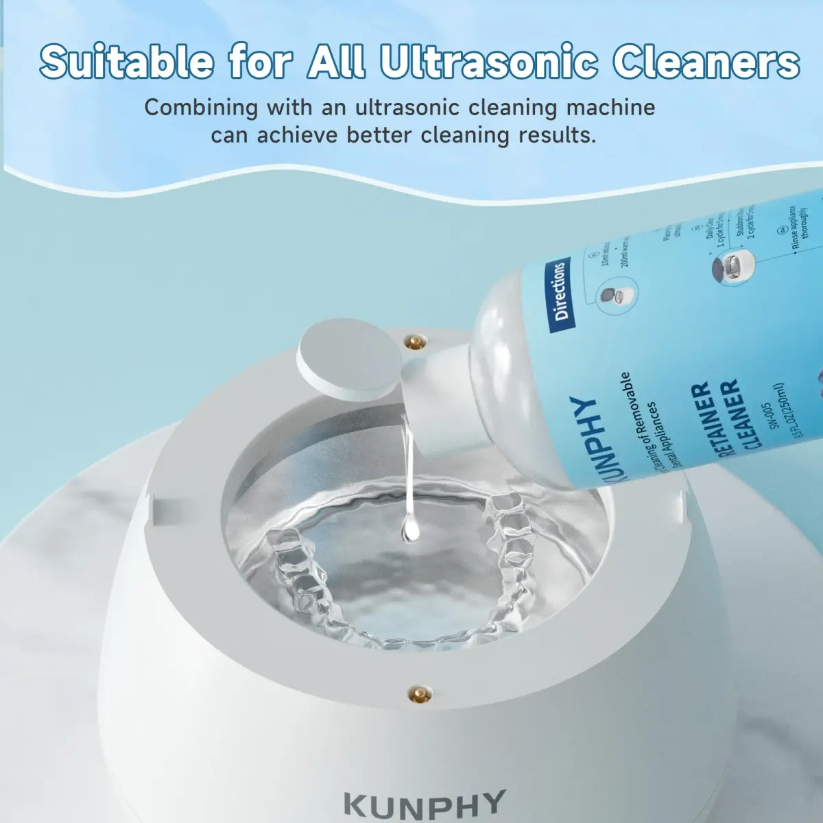kunphy Ultrasonic Retainer Cleaner Solution 500ml (17 fl oz) | Cleans Aligners, Mouthguards & Dentures - view 7