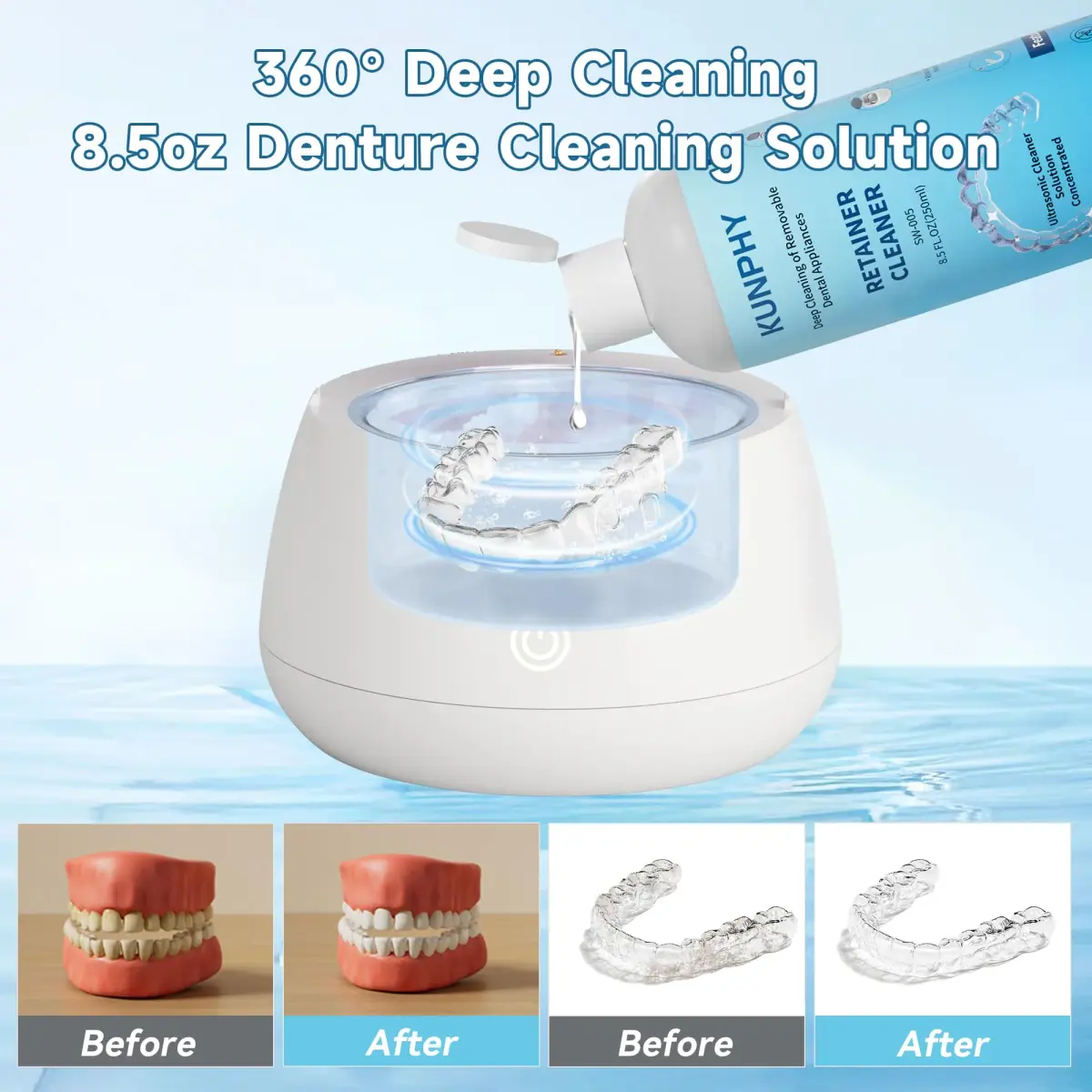 kunphy Ultrasonic Retainer Cleaner Solution 500ml (17 fl oz) | Cleans Aligners, Mouthguards & Dentures - view 4