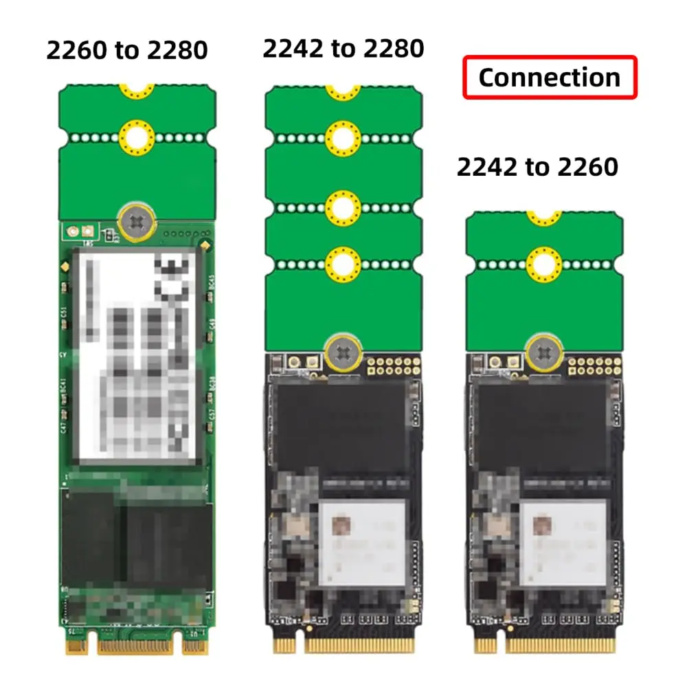 xiwai 2pcs M.2 NGFF NVME Adapter Brackets Support 2230-2280 | Convert & Extend SSD Compatibility - view 3