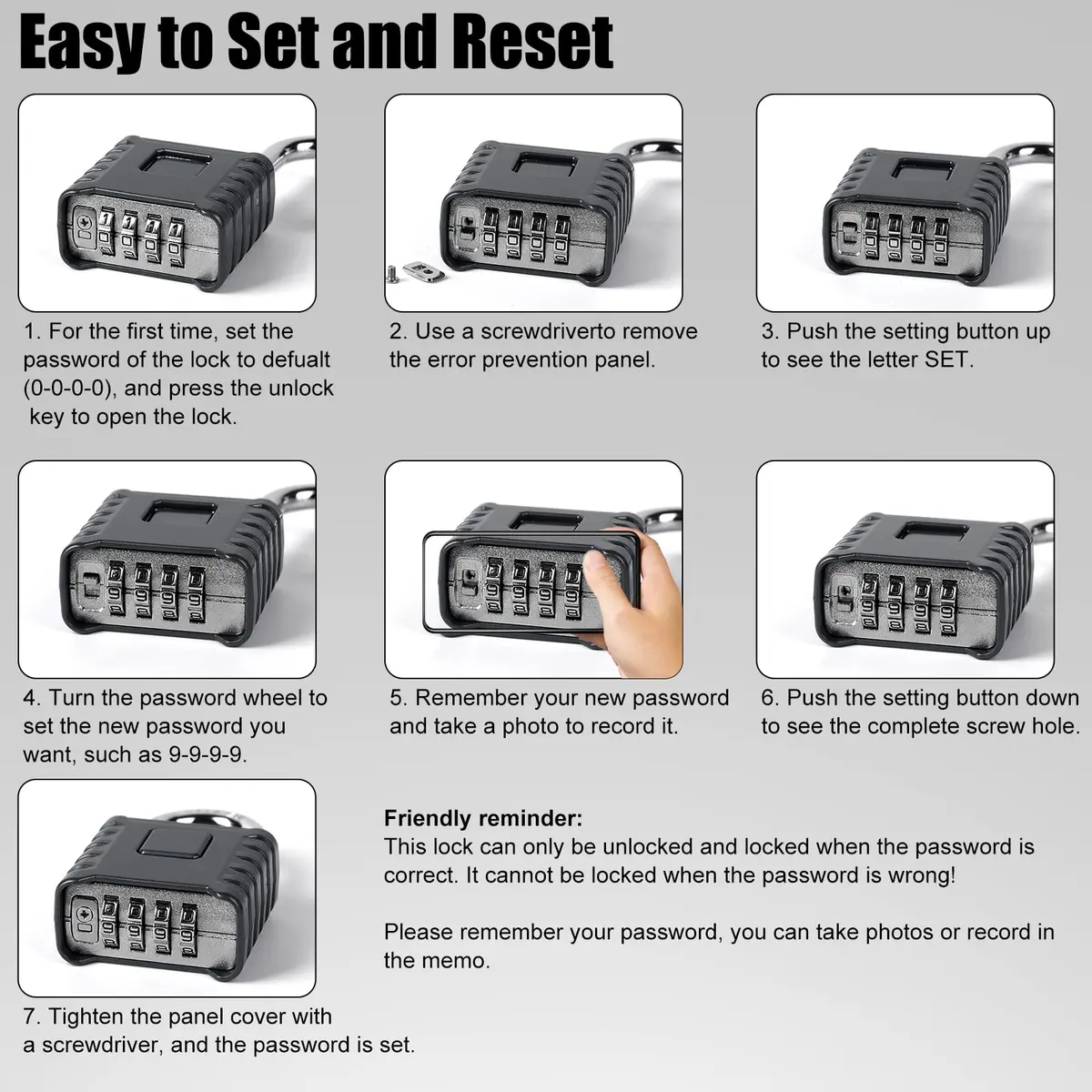 disecu Heavy Duty 4 Digit Combination Lock Waterproof Large Outdoor Padlock for School Gym Locker Fence Gate (Black) - view 5