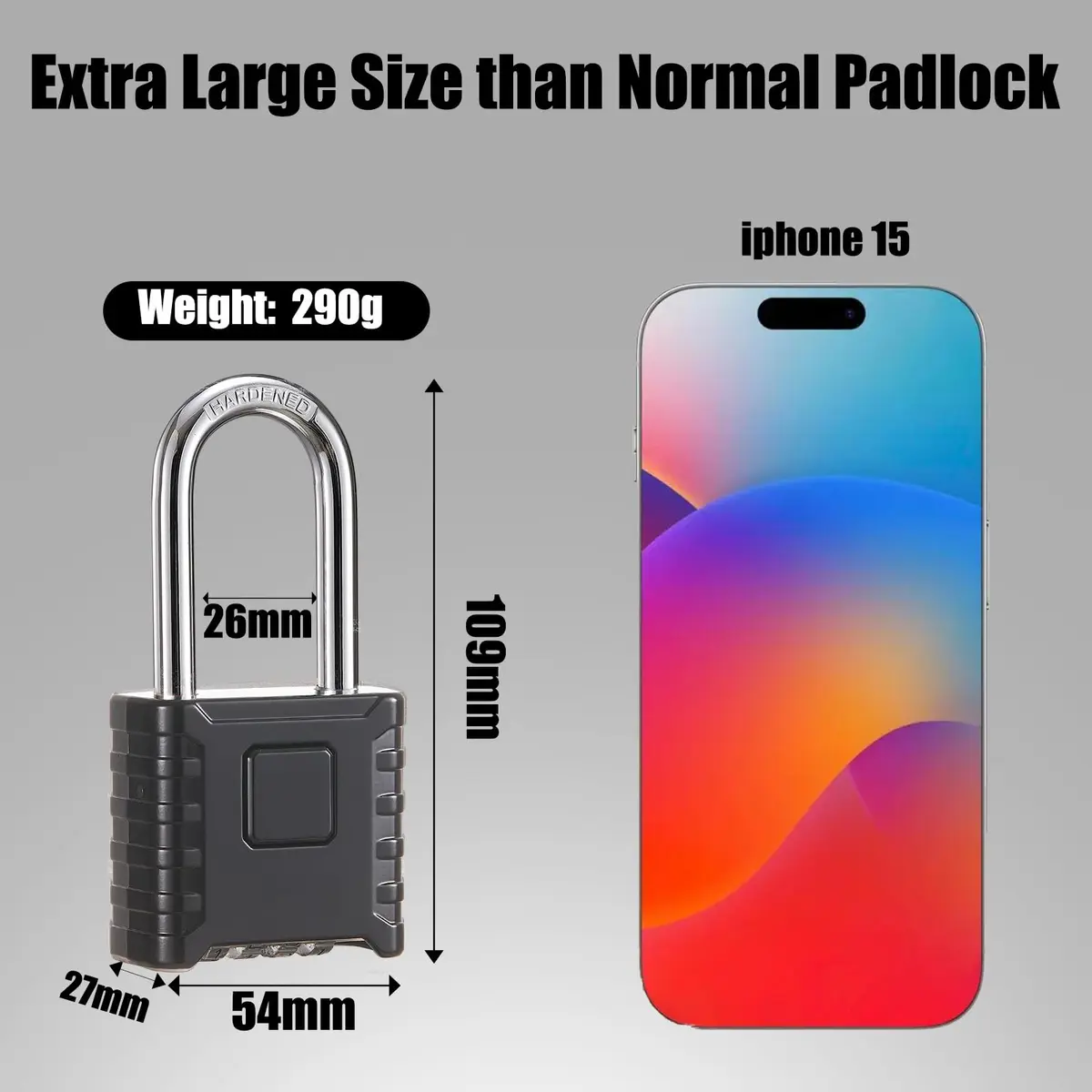 disecu Heavy Duty 4 Digit Combination Lock Waterproof Large Outdoor Padlock for School Gym Locker Fence Gate (Black) - view 2